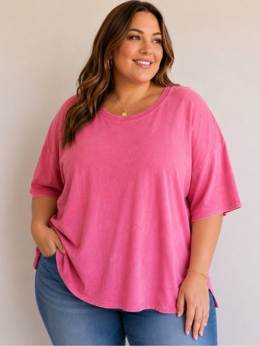 Zenana Oversized Boyfriend Tee Pink Mineral Wash T-Shirt 2X/3X NWT